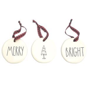 Rae Dunn Set of 3 White Christmas Ceramic Holiday Ornaments New in Box